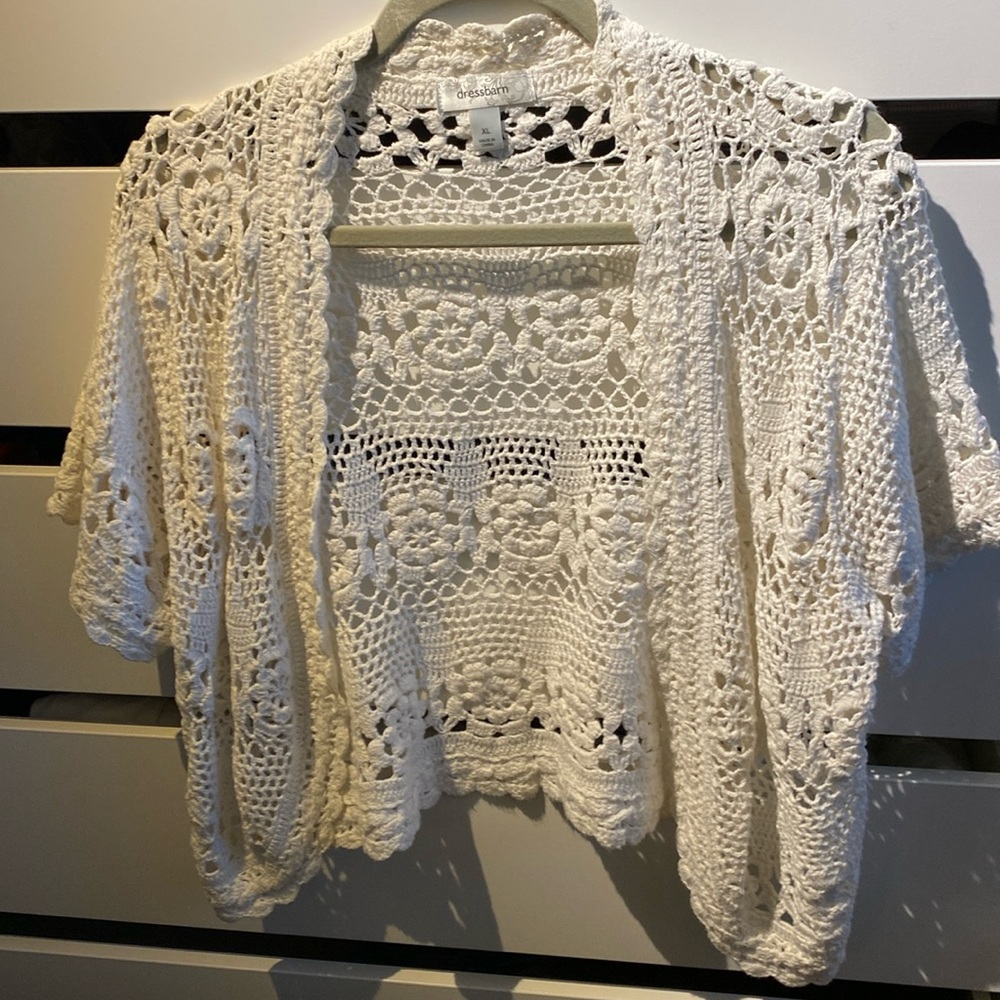 White crochet shrug